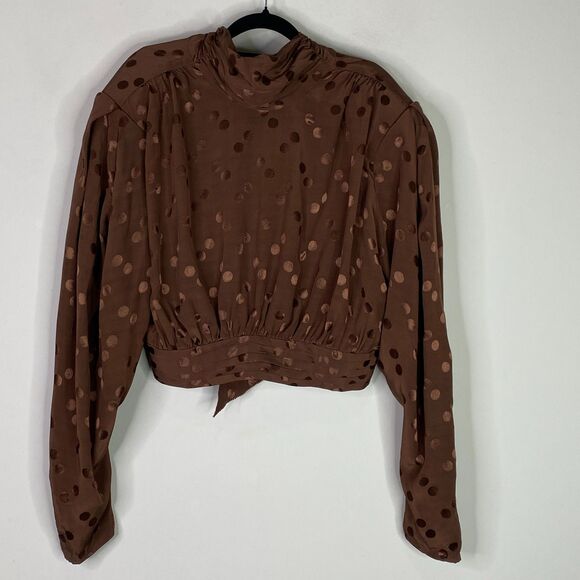 New LPA Revolve Cara Polka Dot Open Tie Back Long Sleeve Crop Top Womens Size XL - Picture 1 of 8